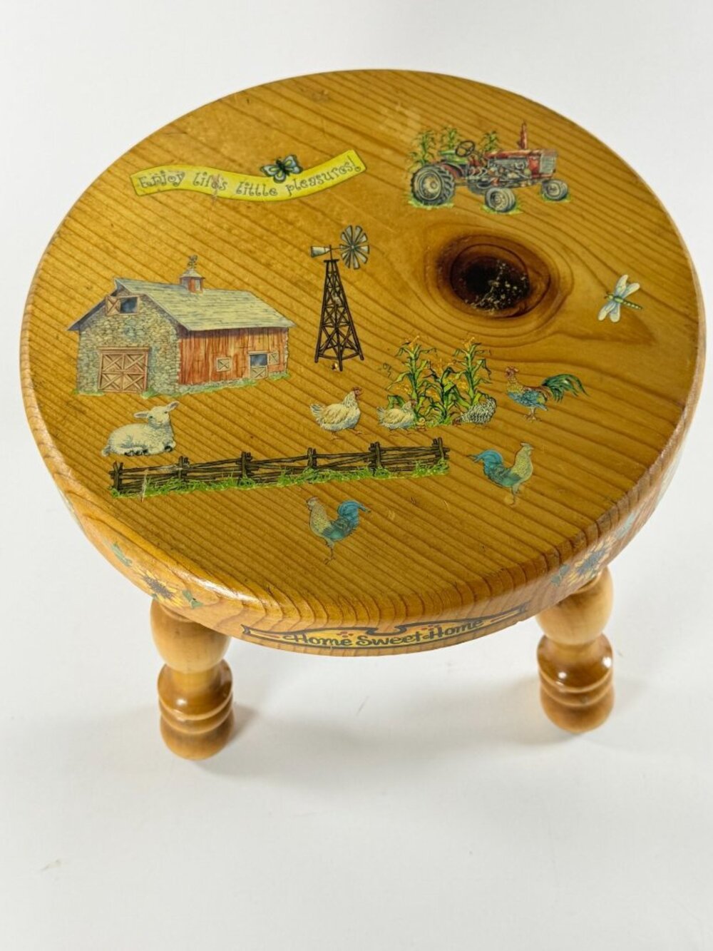 Handmade Hand Painted Wooden Step Stool Farmhouse Round Home Sweet Home
